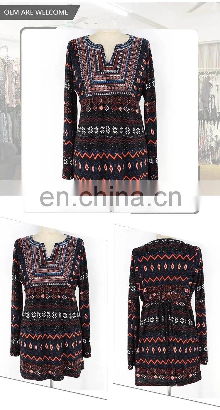 Spandex ethnic digital printing burgundy gypsy design ropa mujer tunic for old ladies