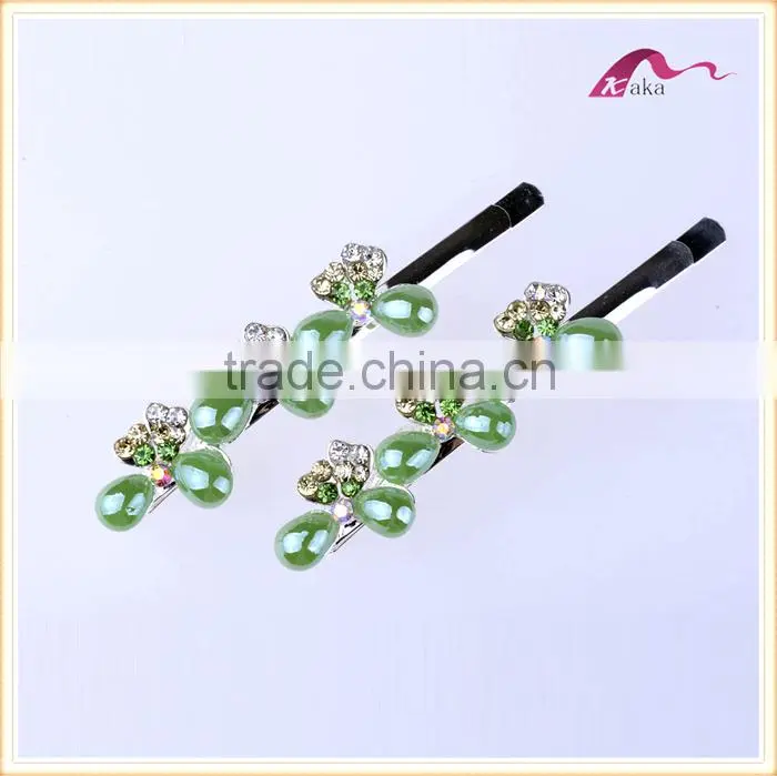 New Arrival Bottom Price Multi Colors Elegant Hair Grips Metal Crystal Decorated Bowknot Ceramic Beads Hair Clips For Girls Gift