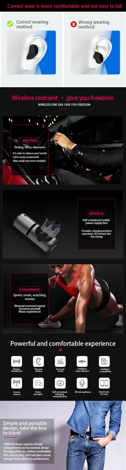 2020 Bulk Earbuds Mini Earphones HD Stereo Magnetic Wireless Earbuds with Charging Case for Smartphones