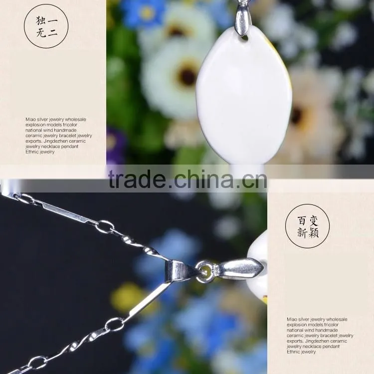 enamel famille rose porcelain glazed ceramic flower pendant necklace