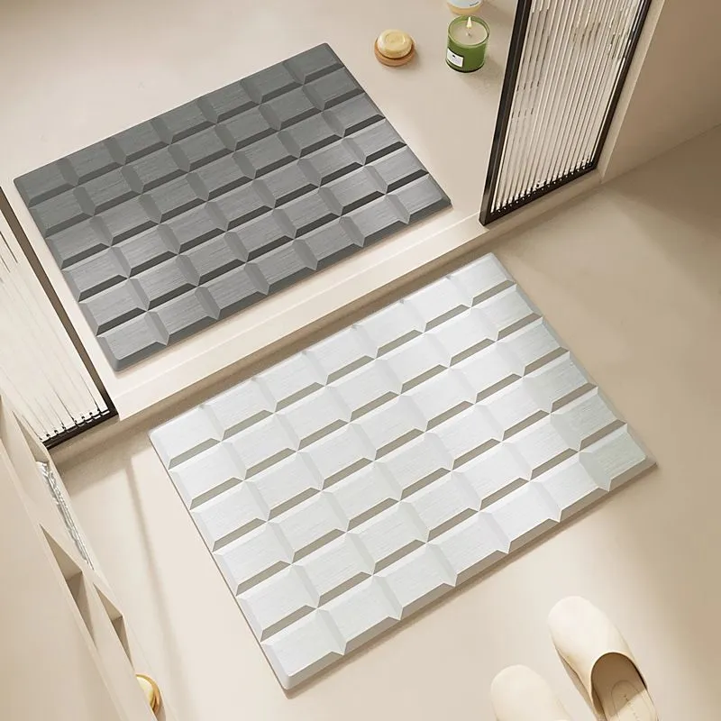 Square Grid engraving diatomite stone bath mat (2)