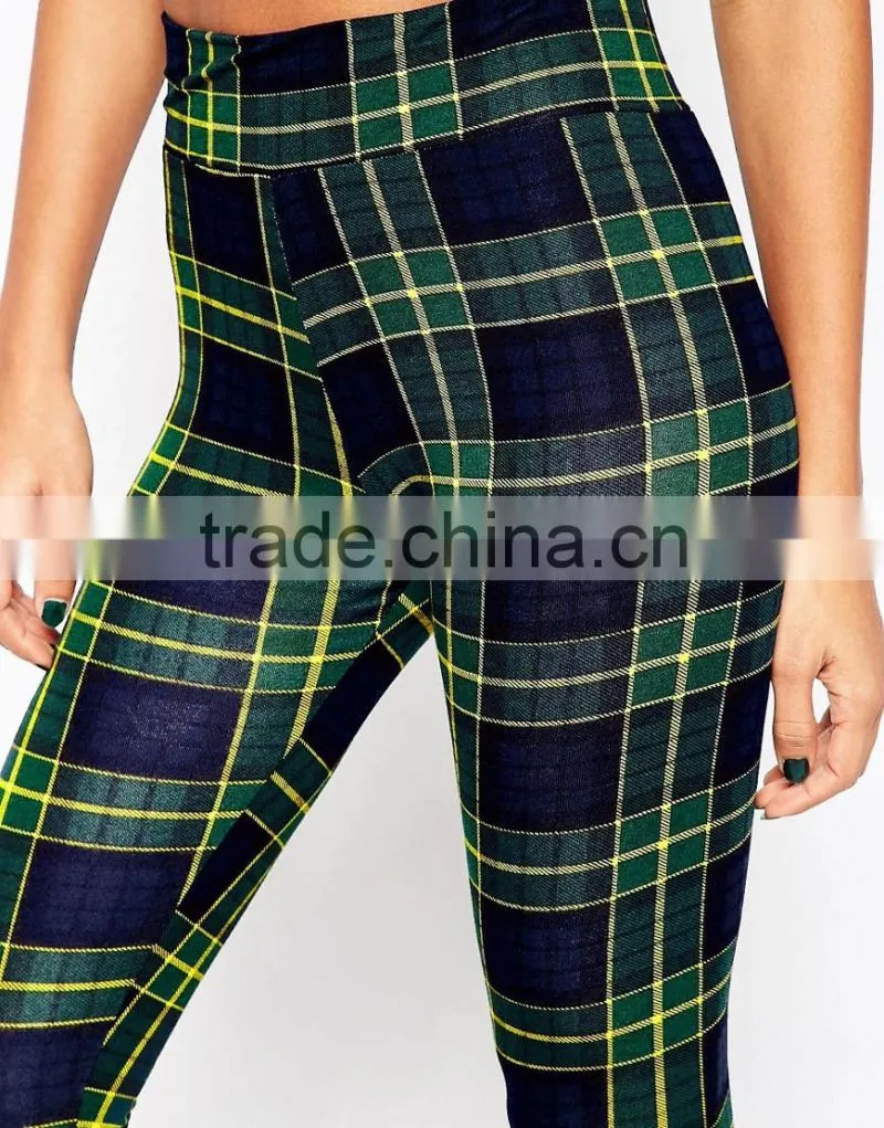 striped in check print stretch knit skinny women legging