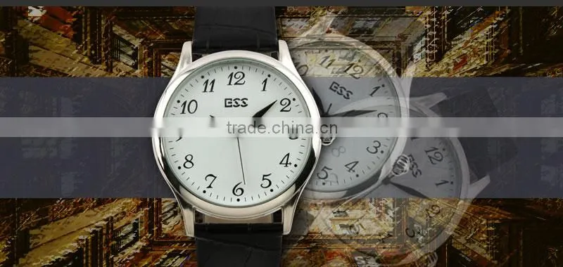 Men's Classic Black Leather White Quartz Man ESS Branded Watch WM265-ESS