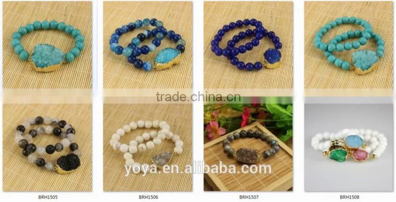 BRH1503 Lapis beads blue druzy elastic bracelet, india druzy jewelry