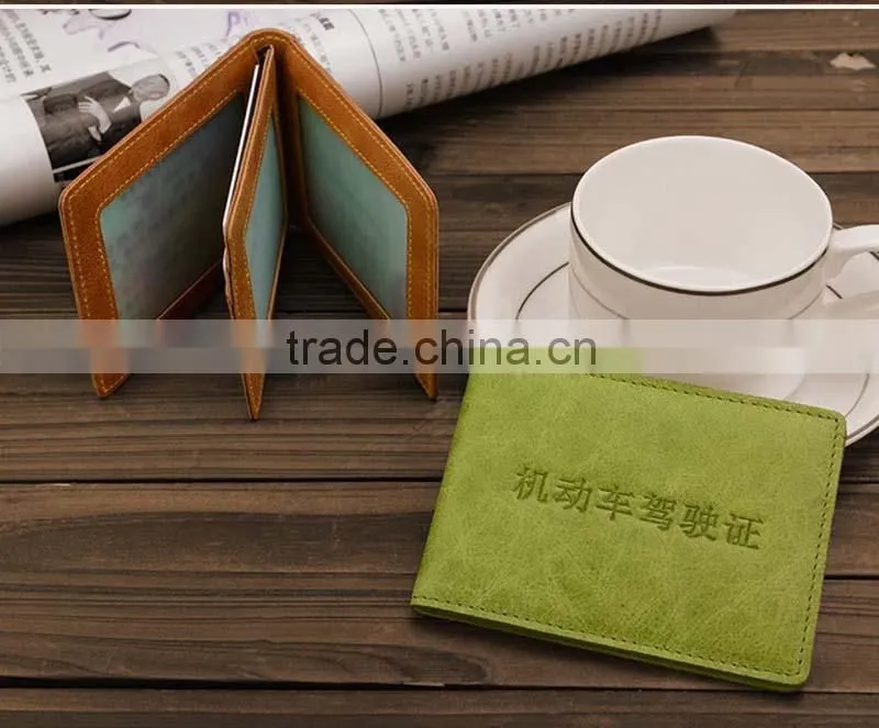 Factory hot sell fashion cow hide leather driving license wallet