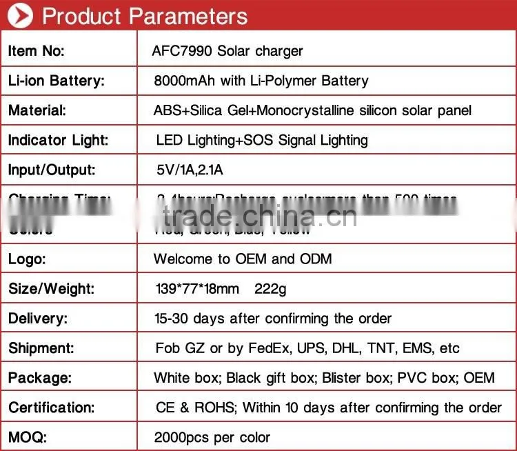 8000mAh solar tree charger with Li- polymer battery