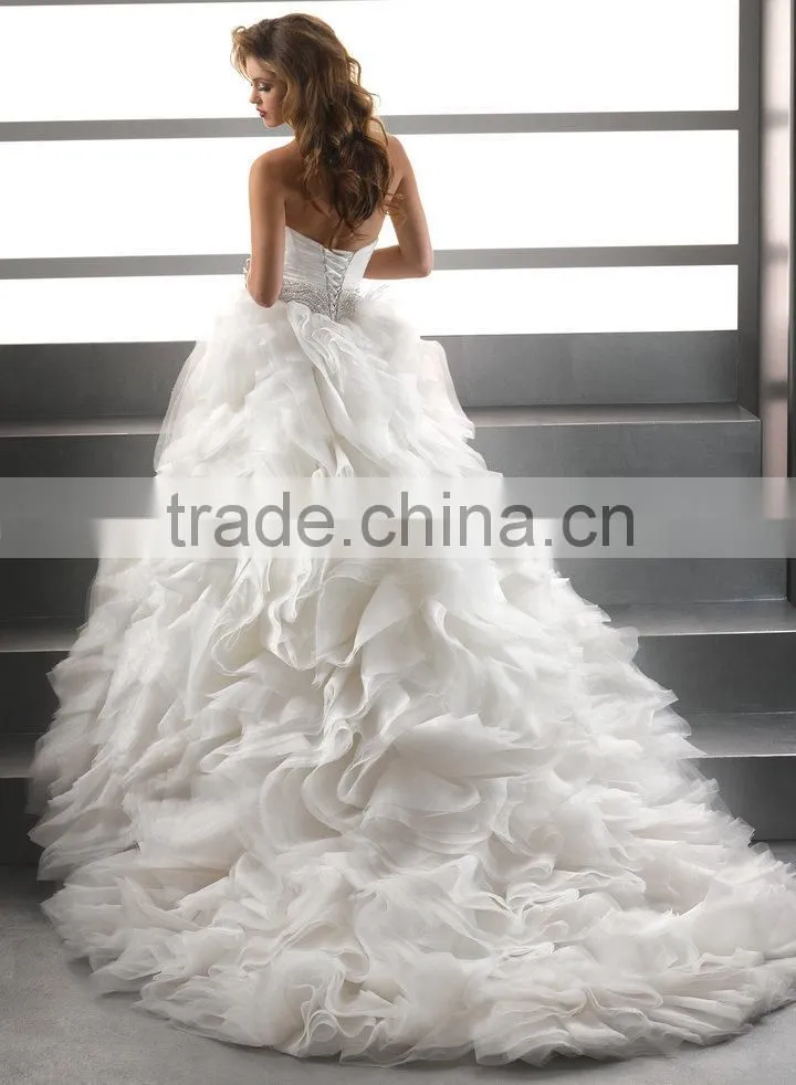 Sweetheart Ball Gown Ivory Silver Beads Crystals Waist Organza Wedd
