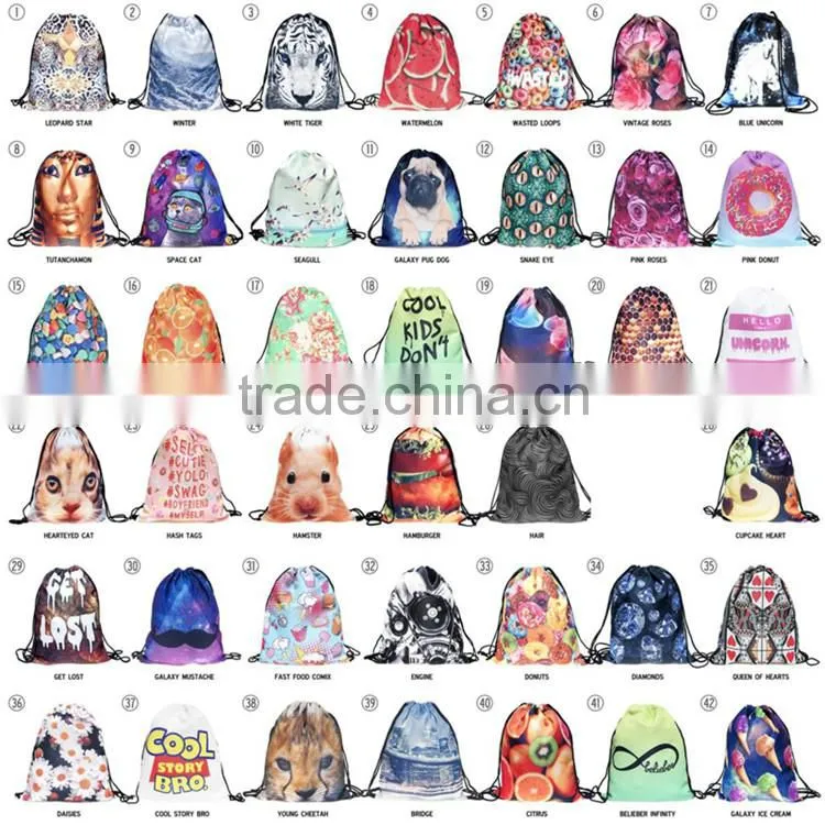 3d custom promotional polyester drawstring backpack with animal