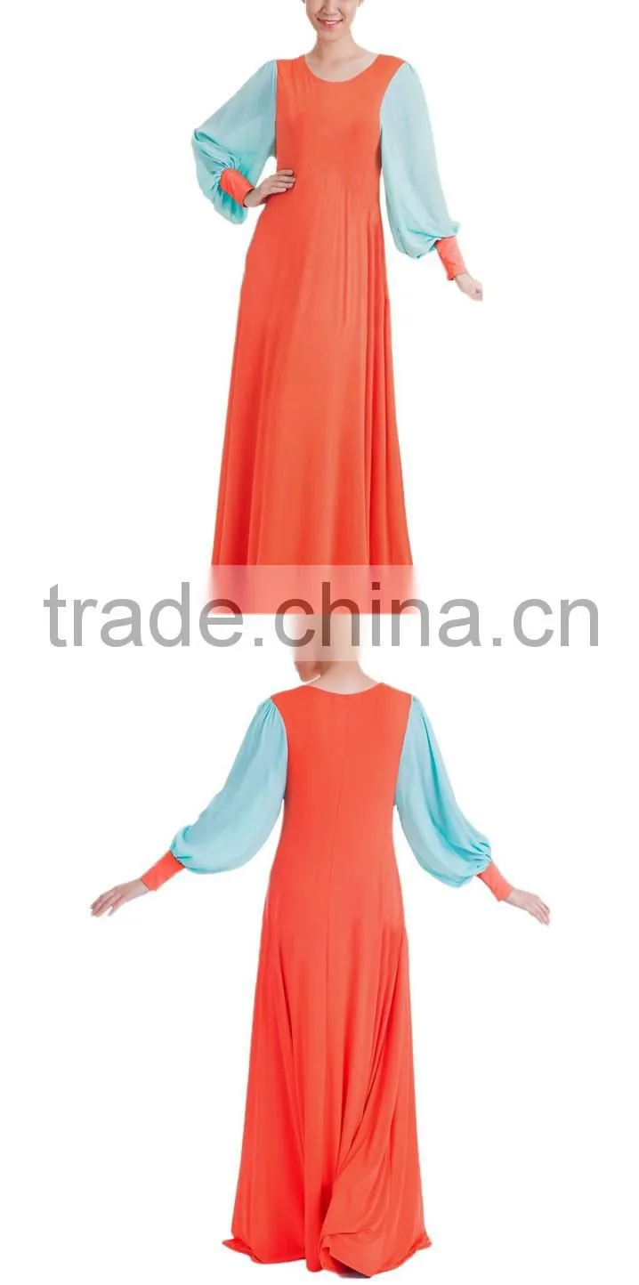 2016 latest fashion summer clothes women patchwork chiffon mixed color dress arabic evening dresses