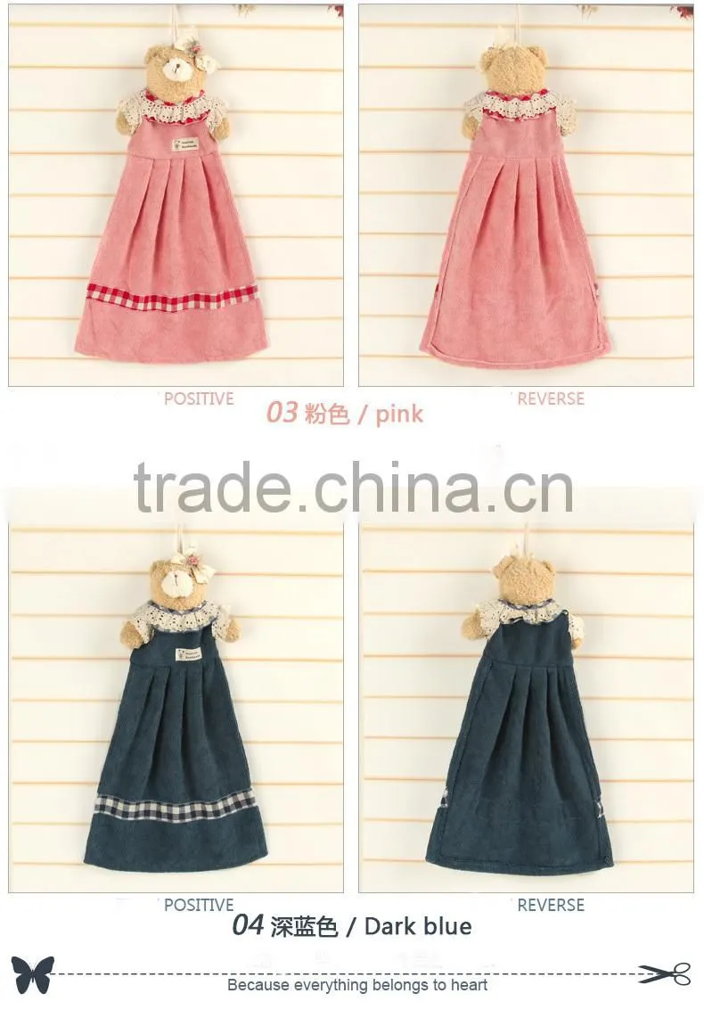 Cute animal decorative hand towel with lace, girl dress microfiber hand towel