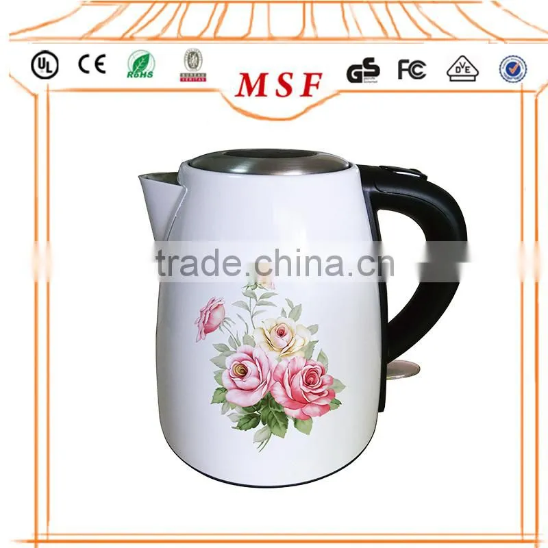 1.7L Unique Painting Flower Stainless Steel Cordless Electric Kettle