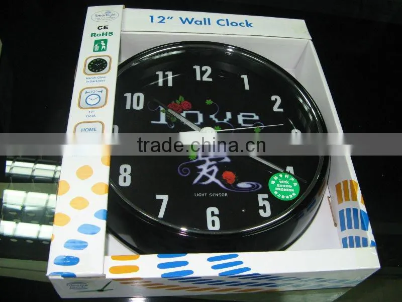 12" Smart light metal silence wall clock