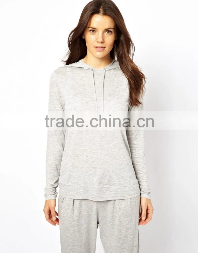 Ladies Plain Pajama Set With hood