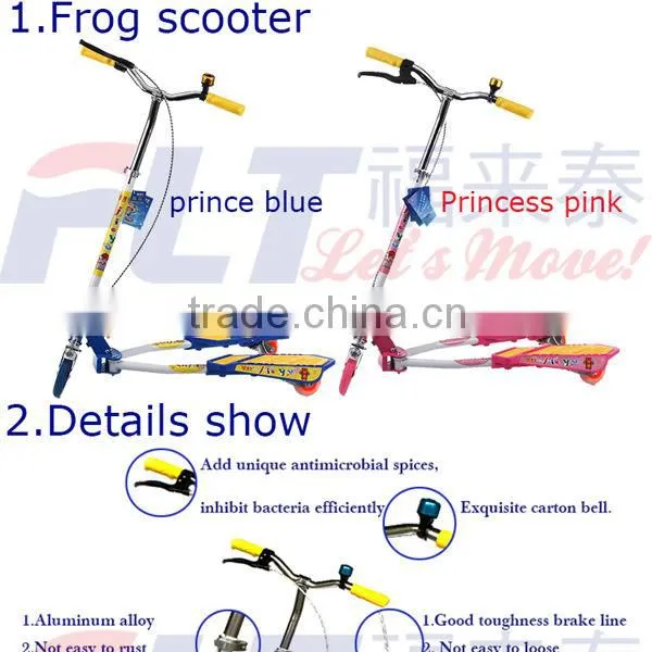 2013 CE approved height-adjustable flicker 3 wheel frog scooter with handle brake