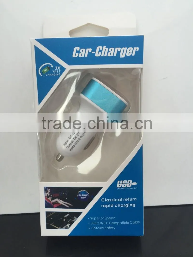 Hot selling colorful dual usb output 2.1A fast charging custom logo printing circular shape auto usb car charger