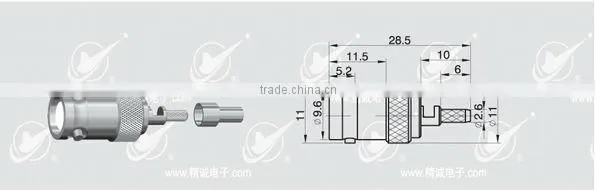 Reverse Polarity BNC female body with male pin solder for RG316 RG174 cable