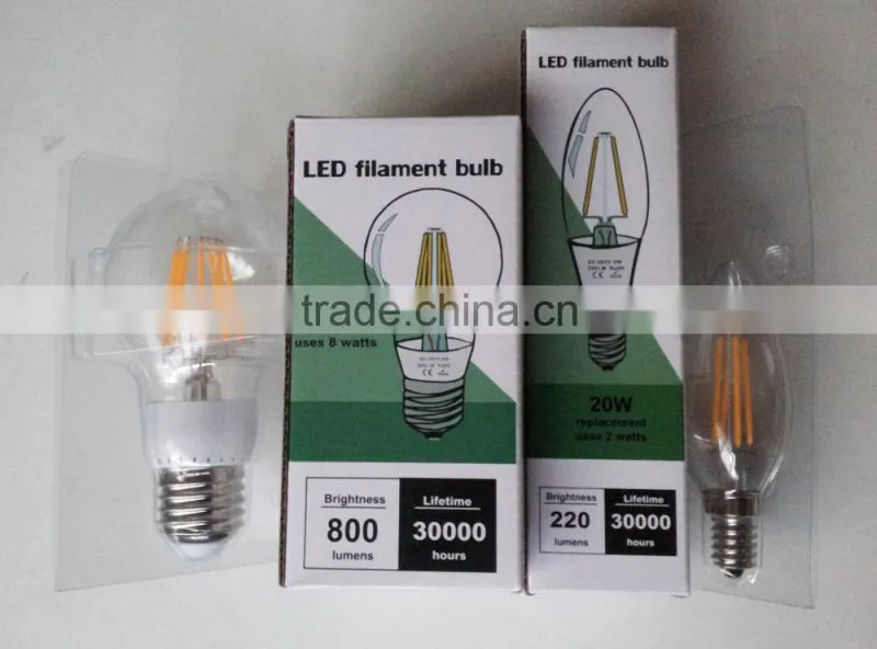 360 degree 4w CE ROHS UL E14 E12 E27 B22 candle bulb led incandescent filament for lamp