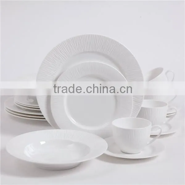 Super white emboss ceramic serving plate platter wedding plate