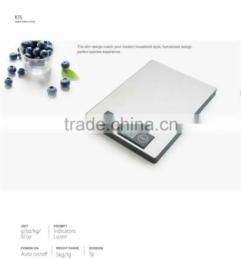 MAX 5KG Fancy and Easy to View Electronic Cleverish Kitchen Scale with Full Smooth Stainless Steel Plate