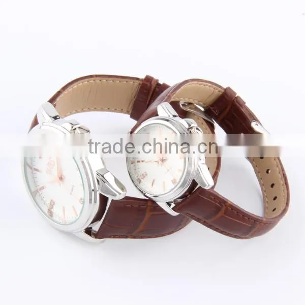Fashion leather lady casual silver watch