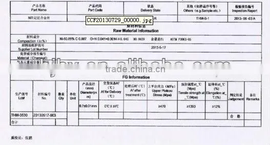 Nitinol shape memory alloy