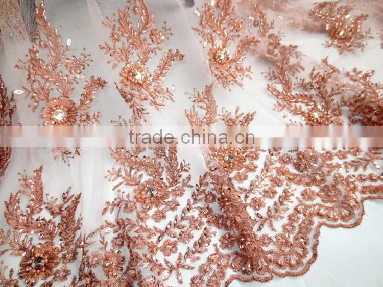2015 New arrival high quality french net beaded lace fabric turquoise blue french lace fabric