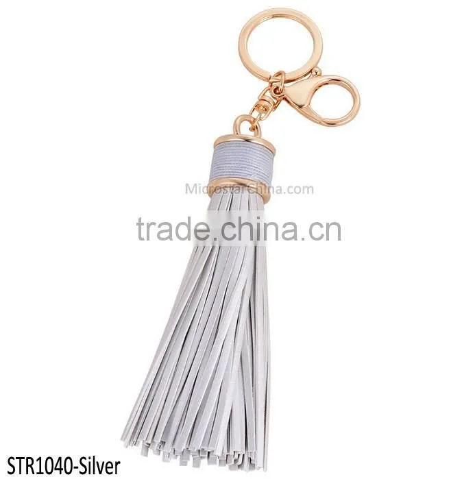 20cm PU leather Tassel keychain in stock 6 colors plated gold key chain