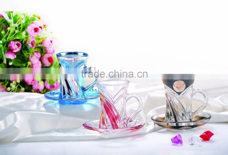 GLASS DRINKING TEA COFFEE CUP AND SAUCER