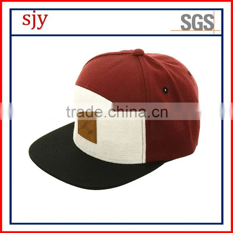 wholesale custom-made 100% wool flat brim leather strap 5 panel camp hat