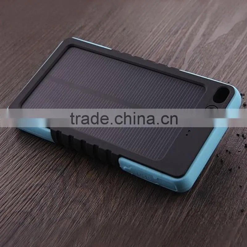 Water proof mini solar power bank 5000mah with Hanging hole and super led light