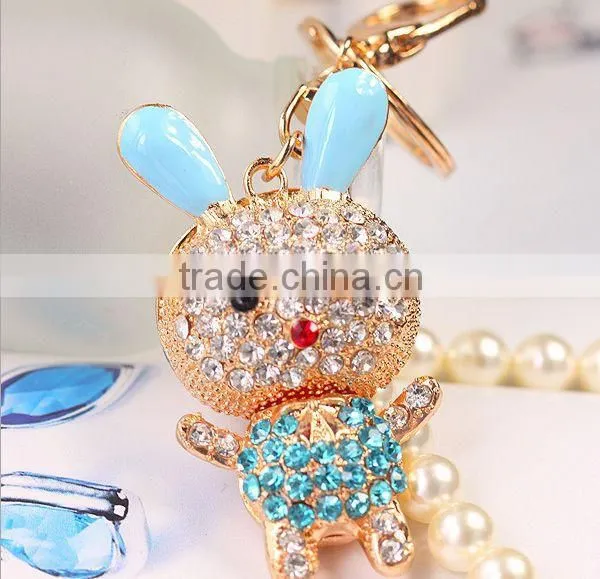 2014 Hot Selling Rhinestone Rabbit Animal Keychain , Bag Pendant ZTKC-187