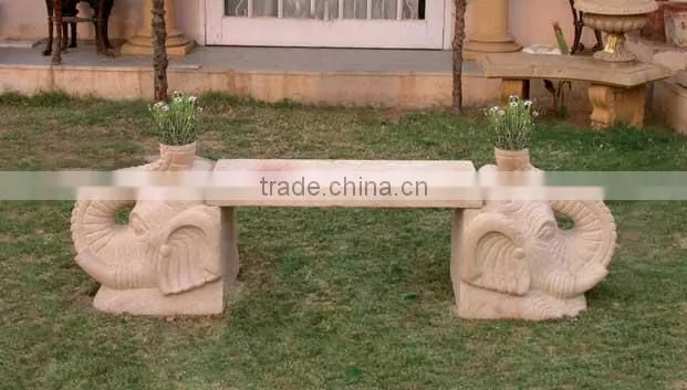 rustic curved sandstone marble bench