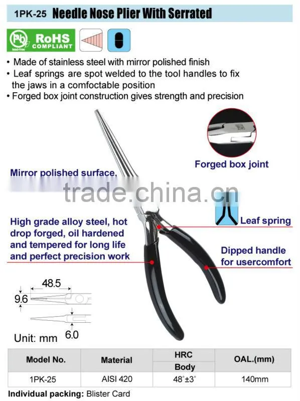 With Serrated (140mm)With Mirror Polished Surface ProsKit 1PK-25 Stainless Steel Cutting Plier