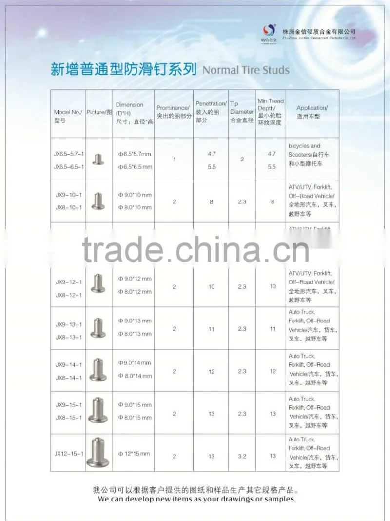 JX8.0-10-1 Tungsten Carbide Removable Tire Studs
