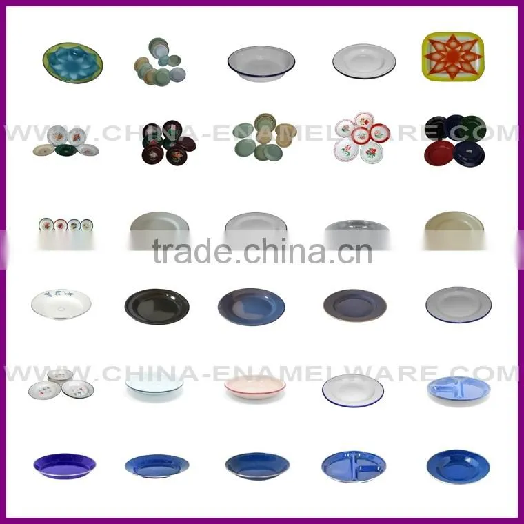 Customized blue enamel plate with rolled rim