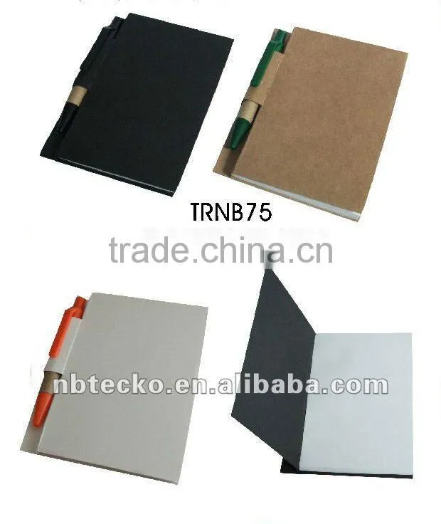 Recycled spiral paper notepad with pen holder & recycled paper pen