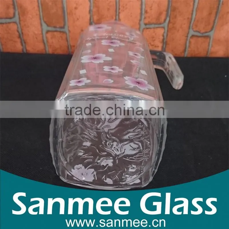 Customized Printing Glass Water Jug With Plastic Pink Lid