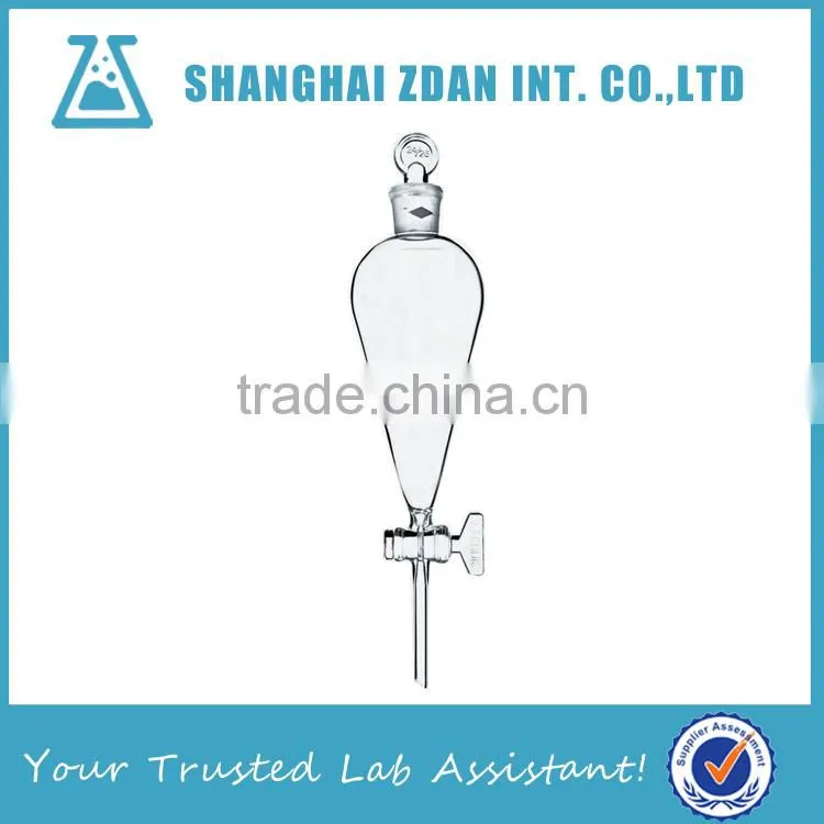 High Borosilicate Glass Pear Shaped Separatory Funnel, Glass Stopcock