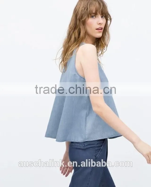 new style summer denim sleeveless crochet top pattern wholesale