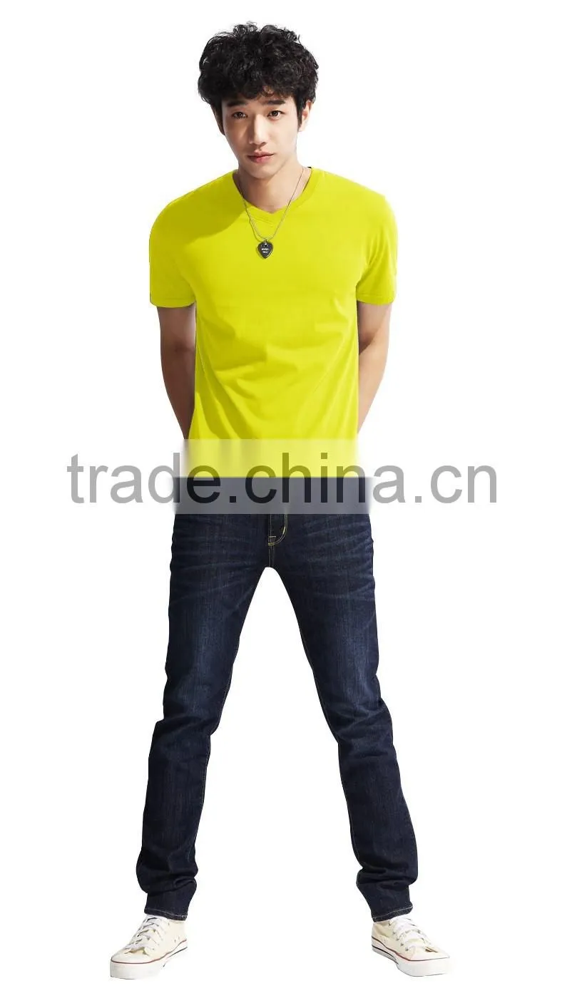 100% cotton v-neck t-shirt for man, custom soft v-neck t-shirt wholesale