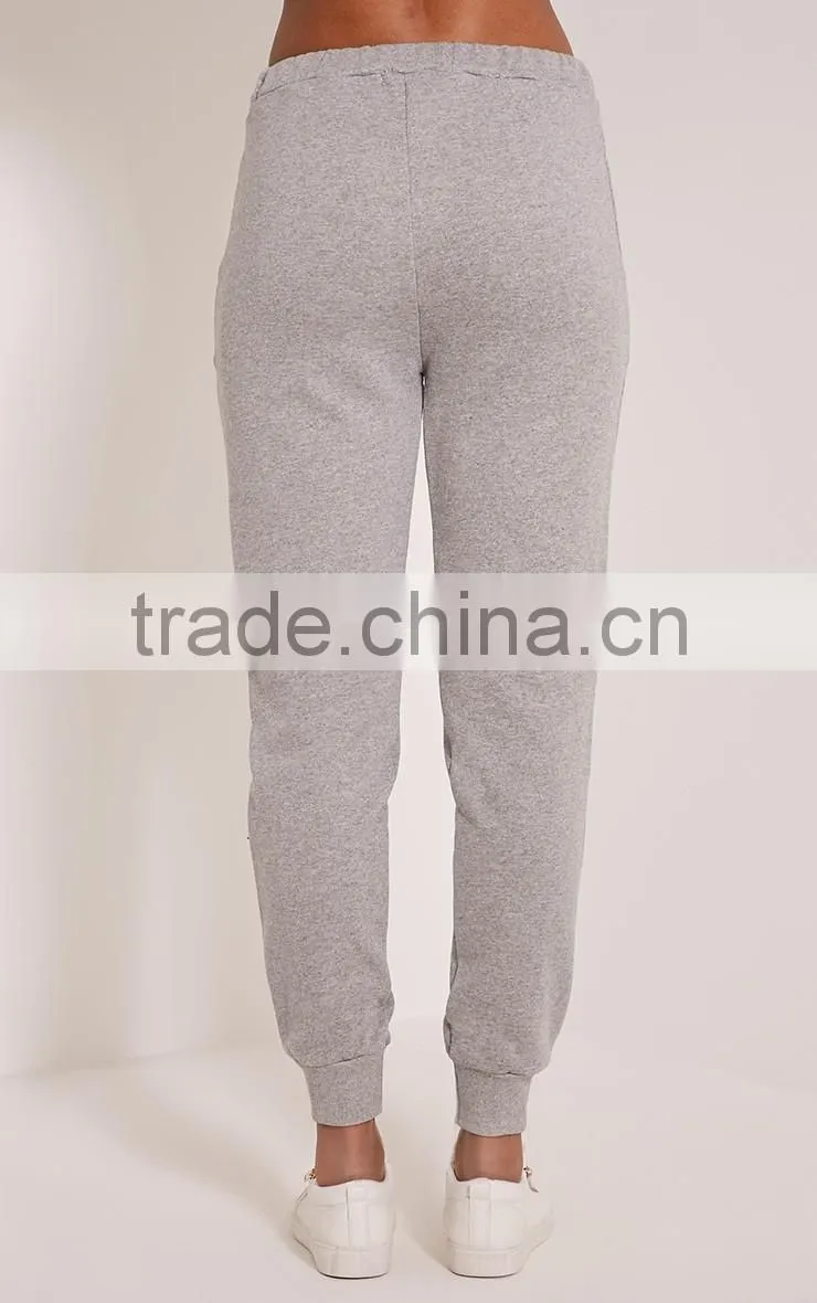 2017 High Quality Women Grey Jogger Pants French Terry Cotton Pants Sportwear Soft Cotton Pants Stretch Waist