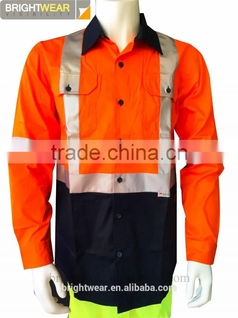 long sleeve hi-vis cotton drill safety shirts