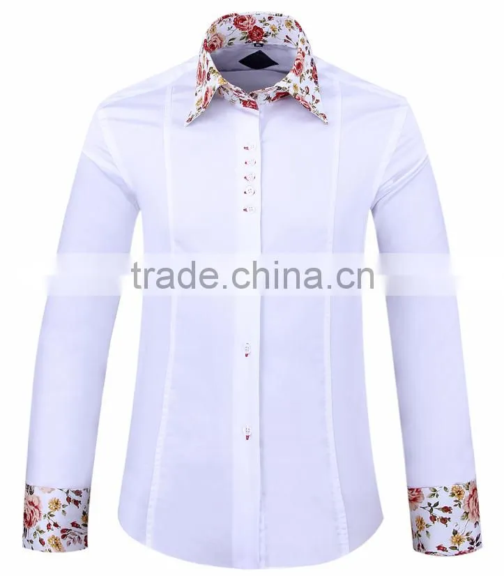 2017 new trend men's shirt with contrast collar and cuff