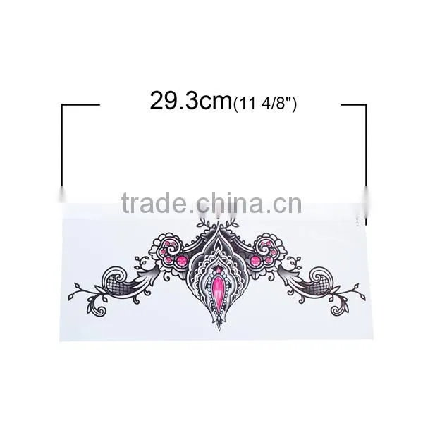 Paper Removable Waterproof Temporary Sternum Tattoo Sticker Body Art Black Filigree Pattern Temporary Sex Tattoo