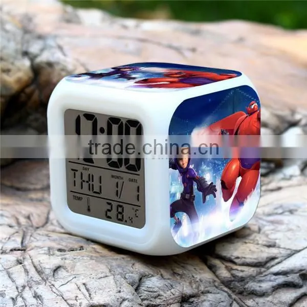 Wholesale Led Alarm clock, Big Hero 6 digital clock for children, colorful change LED clocks for kids