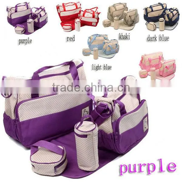 Pink 5pcs Multi-Function Baby Diaper Nappy Bag/Mummy Changing Set Handbag