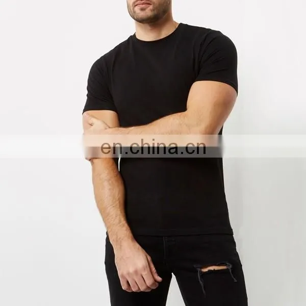 Men fashion blank crew neck black muscle fit t shirt wholesale china