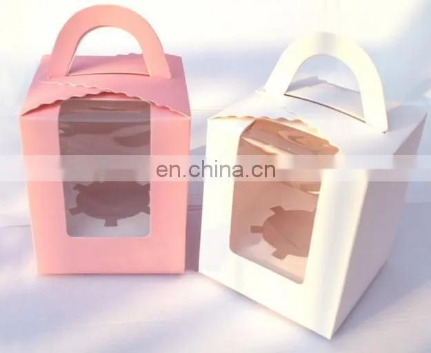 2015 folding art paper white color paper cake box with clear pvc window