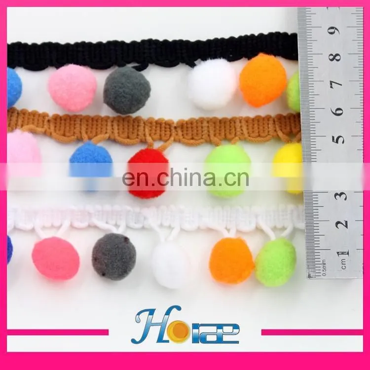hea188 crochet colorful cotton lace trim pom pom lace trim for garment