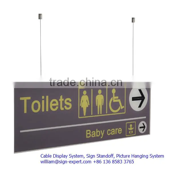 Cable hanging display suspension wire sign holder
